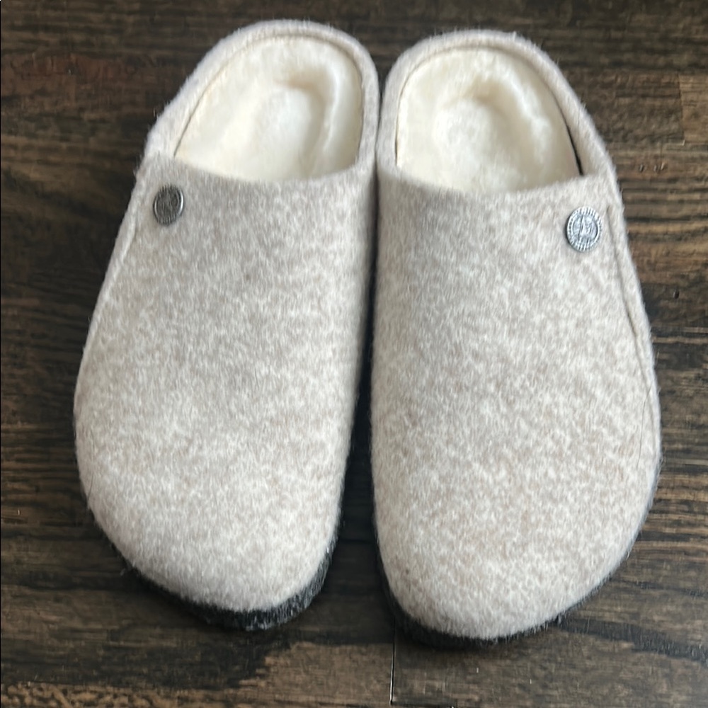 Birkenstock Cream Wool Slippers